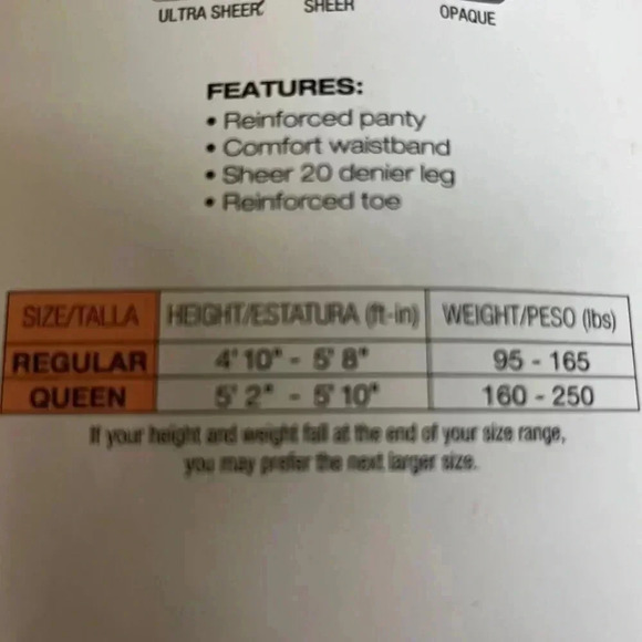 🌟Gildan Sheer Breeze Pantyhose Black Sz Regular 20 Denier Reinforced Toe 2 Pack🌟 - Picture 5 of 5